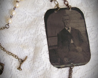 Antique Tintype Necklace Vintage Tintype Photograph Necklace Altered Jewelry Gypsy Style Altered Necklace Antique Photograph  Boho Style