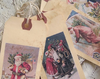 Handmade Christmas Vintage Christmas Gift Tags 4 Grunge Holiday Tags Vintage Santa Gift Tags Bookmarks Christmas Ornament Set