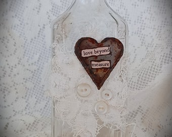 Altered Art Bottle Vintage Apothecary Bottle Vintage Shabby White Decor Antique Bottle Antique Altered Art Shabby Lace Collage Mixed Media