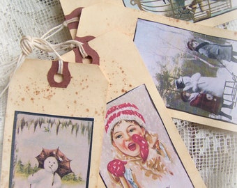 Handmade Christmas Vintage Christmas Gift Tags  Set Grunge Holiday Tags Vintage Santa Gift Tags Handmade Tags Victorian Christmas Decor