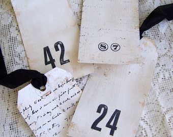 Handmade French Gift Tags Shabby White Tags Vintage White Decor Cottage Style Shabby White Decor All Occasion Tags White Number Tags