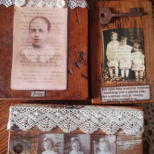 Antique Photograph Art Block Altered Childhood Photograph Antique Reclaimed Barn Wood Assemblage Barnwood Art Altered Vintage Photo Collage image 5