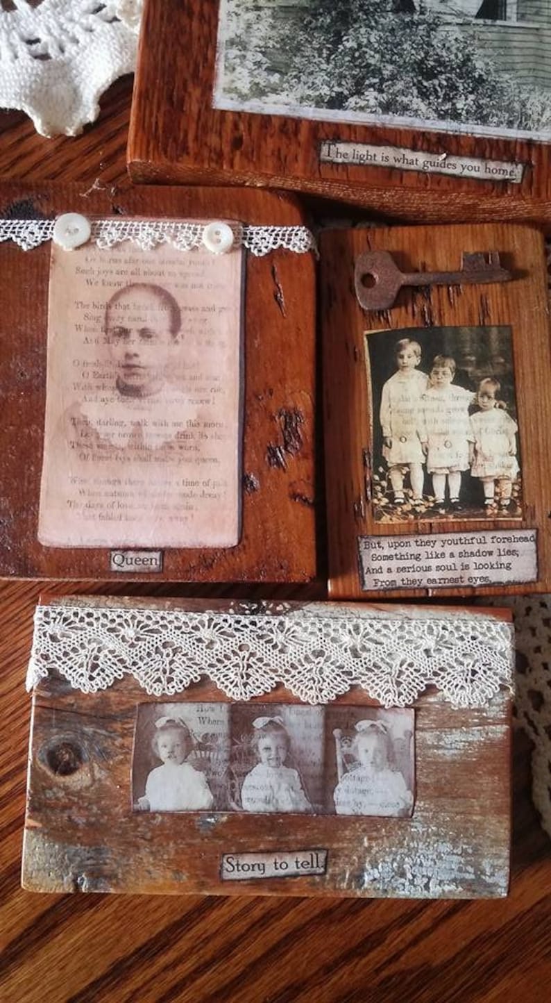 Antique Photograph Art Block Altered Childhood Photograph Antique Reclaimed Barn Wood Assemblage Barnwood Art Altered Vintage Photo Collage image 5