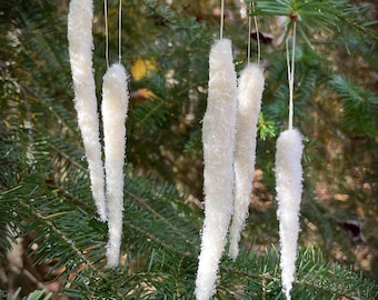 Spun Needle Felted Wool Vintage Icicles Set Instant Collection Vintage Christmas Winter White Icicles Handmade Ornaments Icicle Ornament