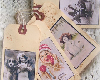 Handmade Christmas Vintage Christmas Gift Tags  Set Grunge Holiday Tags Vintage Santa Gift Tags Handmade Tags Victorian Christmas Decor
