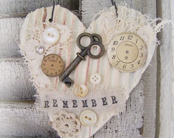 Shabby White Decor Vintage Mixed Media Ornament Vintage Lace Decor Vintage Style Shabby White Antique Paper Heart Ornament Wall Decor