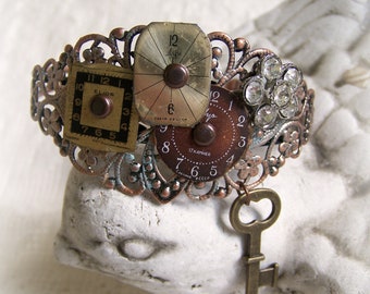 Gypsy Bracelet Vintage Altered Watch Face Bracelet Filigree  Bracelet Ornate Gypsy Bracelet Vintage Charm Bracelet Cuff Bracelet