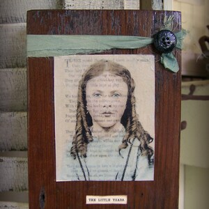 Antique Photograph Art Block Altered Childhood Photograph Antique Reclaimed Barn Wood Assemblage Barnwood Art Altered Vintage Photo Collage image 1