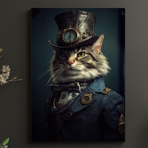 Anthropomorphic Stylish Of Cat, Animal Wall Art, Stylish Animal Art Decor, Living Room Decor, Interior Decoration, Canvas Decor, Canvas Art