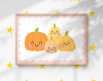 Pumpkins Print | Autumn Halloween Wall Art | Whimsical Kids Room or Nursery Printable | Digital Download