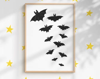 Flying Bats Art Print | Minimalist Halloween Decor (Digital Download)