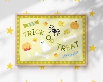 Trick or Treat Print | Cute Halloween Wall Art | Spooky Kids Room or Nursery Decor | Digital Download | Little Acorn Prints
