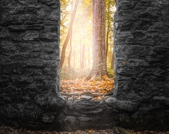 Autumn in Long Pond Ironworks, Old Stone Ruins Signed Print, Historical Site, 19th Century Architecture, Fall Foliage