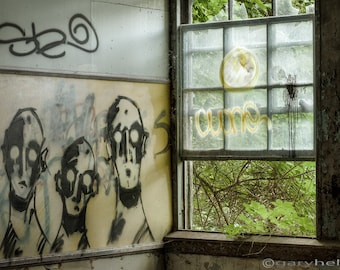 Old Window, Lost Souls - Abandoned Asylum Wall Art, Green Room - Fine Art Photography, Urban Exploration, Signed Print.