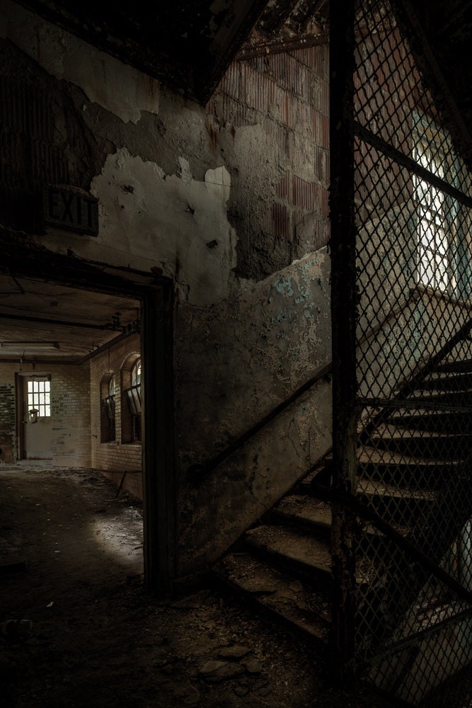 Stairs and Corridor, Abandoned Asylum Urban Exploration, HDR, Fine