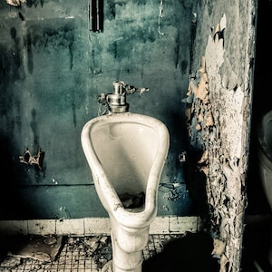 Abandoned Stall, Urban Exploration, Old Bathroom, Urinal, Decaying Building, Forgotten Places, Bathroom Decor, Free Shipping