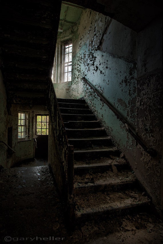 blue interior print fine art photograph Abandoned asylum derelict building art wall art print