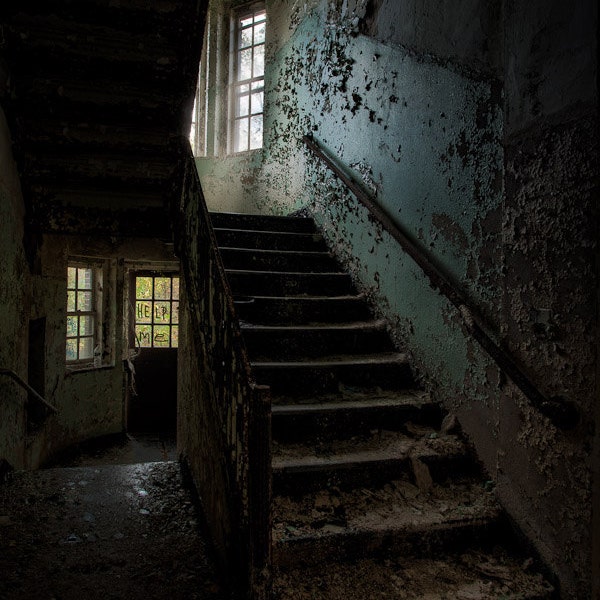 Stairwell in Abandoned Asylum Building 138 Fine Art Print, Old Building, Urban Exploration, Color, Texture, HDR Photograph Free Shipping