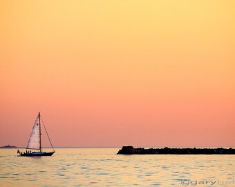 Segeln romantische Sonnenuntergang Fine Art Farbe Fotografie Druck, verträumte nautische Liebe kostenloser Versand signiert Foto