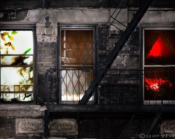 Life Learning and Love, Three Windows at Night, Voyeurism, Window Dressing tell a story. Signed photography print