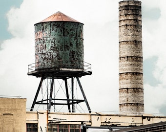 Water Tower Photograph - Brooklyn Industrial Wall Decor, Urban Chic, Square Format Signed Print