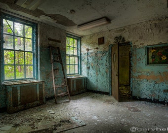Abandoned Asylum, Waiting Room, Forgotten Places, Signed Print, Urban Exploration, Old and Decaying, Color Photograph