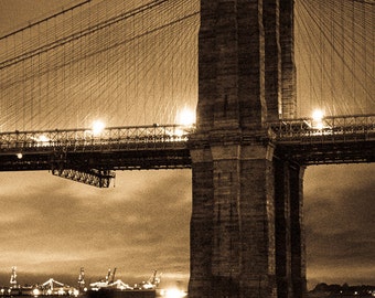 Brooklyn Bridge, Golden Hour, Fine Art Photography Print, Landmark, New York City, Nautical Film, Free Shipping