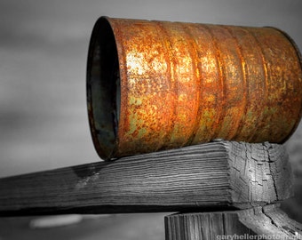 Orange Appeal, Pop Art, Old Rusted Can, Selective Color, Rust, Color photography print, signed.