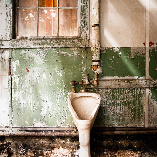 Urinal, Decaying Bathroom, Old Toilet, Abandoned Building, HDR, Urban Exploration, Color Photograph of old urinal in abandoned building.