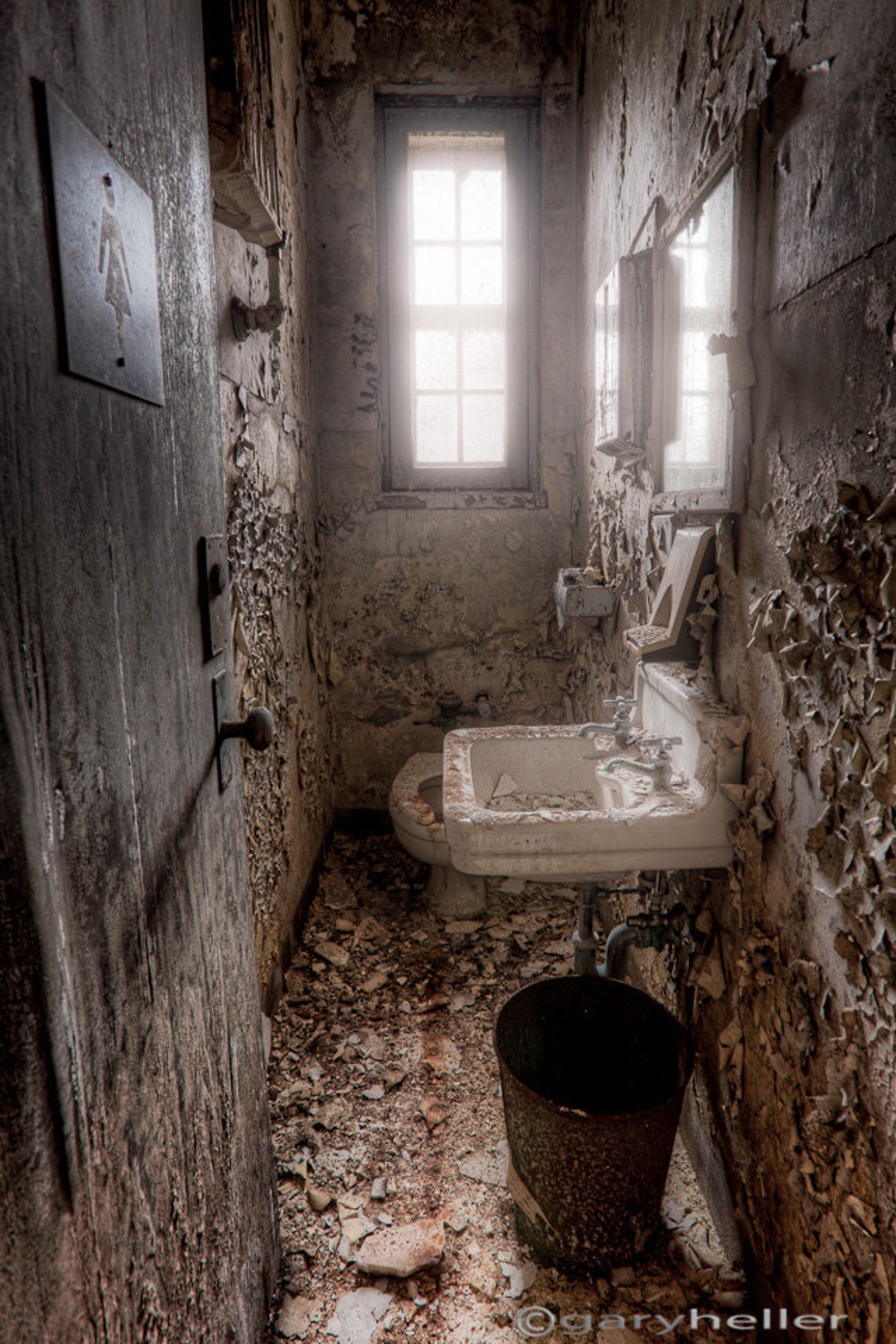Old Abandoned Ladies Room, Old Toilet Bathroom in Asylum, Urban