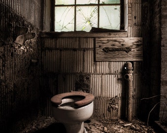 Abandoned Places, Old Toilet, Bathroom Art, Urban Exploration, Color Photograph of an old toilet in abandoned building, Signed.