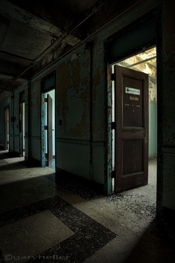 Open Doors - Abandoned Asylum, Fine Art Color Photograph, HDR, Urban Exploration, Free Shipping Signed Print