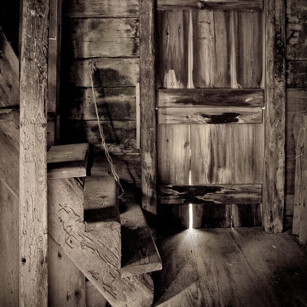 Inside the Windmill, Rustic Black White Photography Print, Mysterious Charm Warm Tone, Fine Art Photography