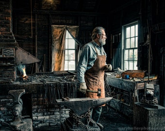 The Blacksmith, Environmental Portrait 19th Century Smith, Forge, Old World, Occupational Photography, Signed Print