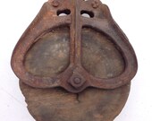 Antique Cast Iron Pulley with Wood Wheel - Barn Pulley - Hay Trolley - Rustic Cabin -