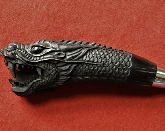 Carved Dragon Beer Tap Handle on Etsy- Water Buffalo Horn - Moose - Kegerator - Man Cave