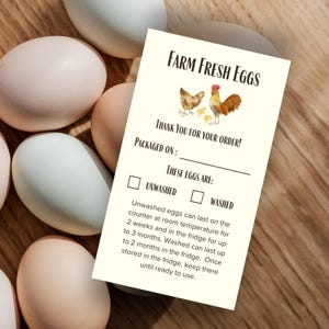 Tarjeta de instrucciones para el manejo de huevos frescos de granja