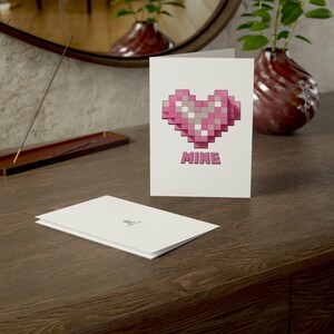 Biglietti di auguri, San Valentino in pixel art, biglietti di auguri carini, cancelleria per San Valentino, biglietti d'amore, set di biglietti, biglietti fatti a mano