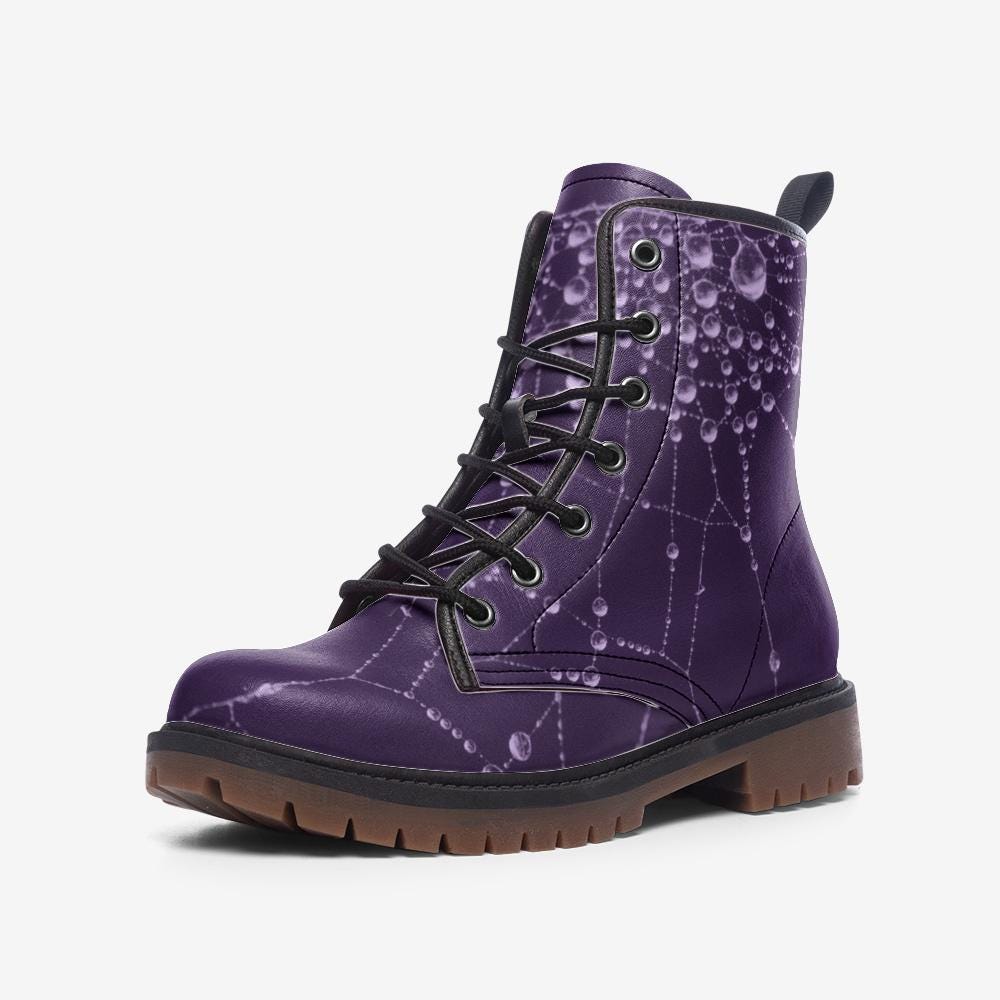 Botas Goth Wet Spiders Web Design - Botas leves de couro casual roxas MT