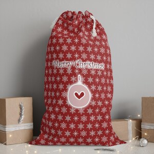 Santa Sack, Christmas Gift Bag, Holiday Present Pouch, Festive Drawstring Bag, Snowflake Design, Red Santa Bag