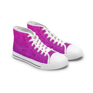 Vibrant Pink High Top Sneakers: Women&#39;s Polyester Canvas Shoes