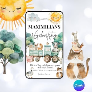 Convite digital de aniversário por meio de animais de fazenda WharsApp, modelo de cartão eletrônico