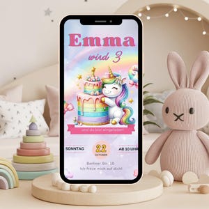 Digital birthday invitation via Whatsapp, e-card template, girl&#39;s birthday, unicorn children&#39;s birthday, invitation cards