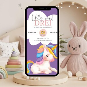 Digital birthday invitation via Whatsapp, e-card template, girl&#39;s birthday, unicorn children&#39;s birthday, invitation cards
