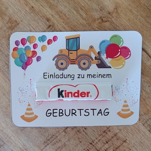 PDF Druckvorlage Einladung mit Schokolade Kindergeburtstag Baustelle Bagger,  Einladungskarte zum basteln DIY Bagger