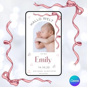 Anúncio de Nascimento, Anúncio de Nascimento Digital para Menino e Menina - Modelo Canva, E-Card para WhatsApp