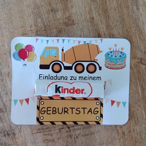 PDF-afdruksjabloonuitnodiging met chocolade kinderverjaardag bouwplaatsgraafmachine, uitnodigingskaart voor doe-het-zelf-knutselen