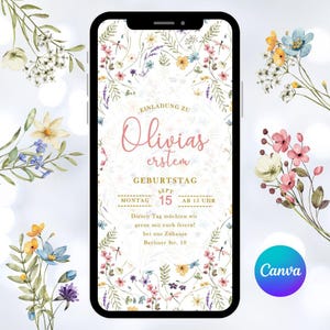Convite digital de aniversário via WharsApp, modelo de cartão eletrônico, aniversário de menina, cartões de convite de flores primeiro aniversário qualquer idade