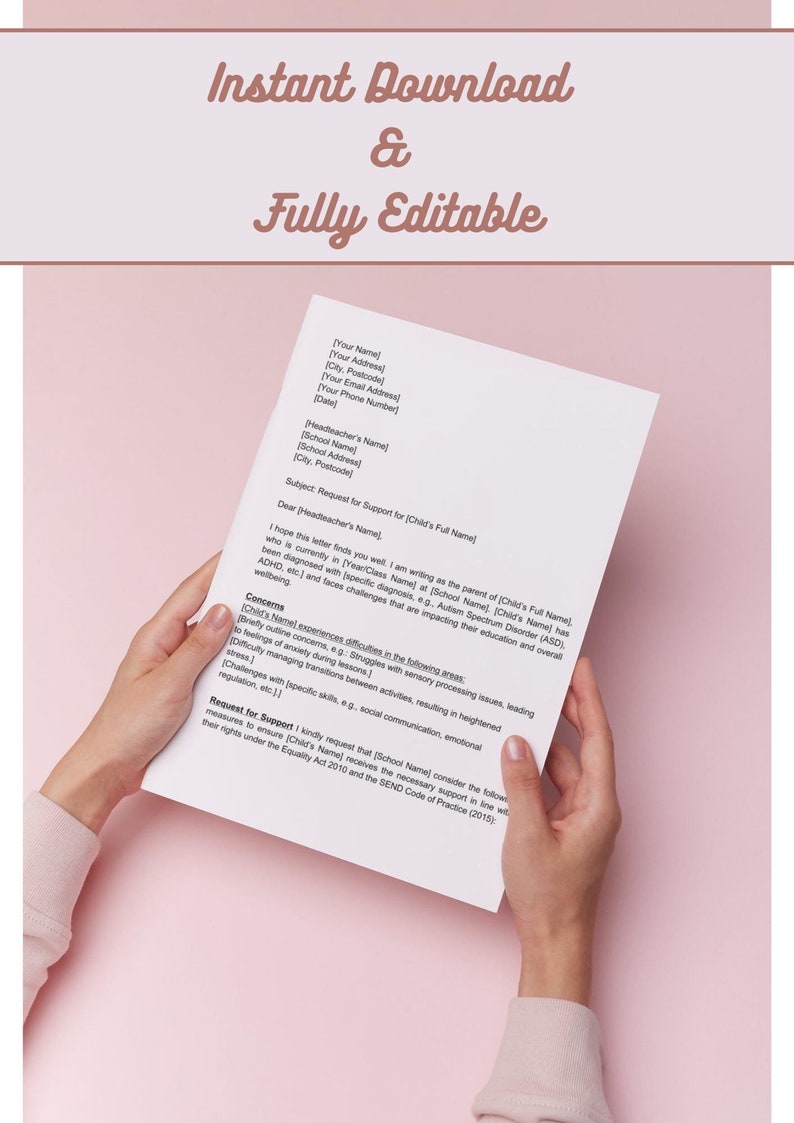 Editable Letter Template for Schools | Support for Autism, ADHD, SEND ...