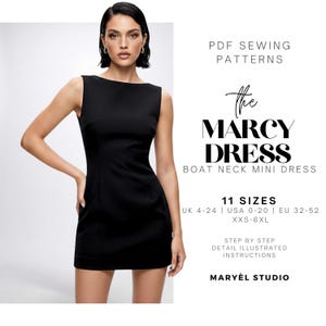 Mini Boat Neck Dress PDF Sewing Pattern, Easy Sleeveless Summer Dress, Beginner Friendly, US 0-20
